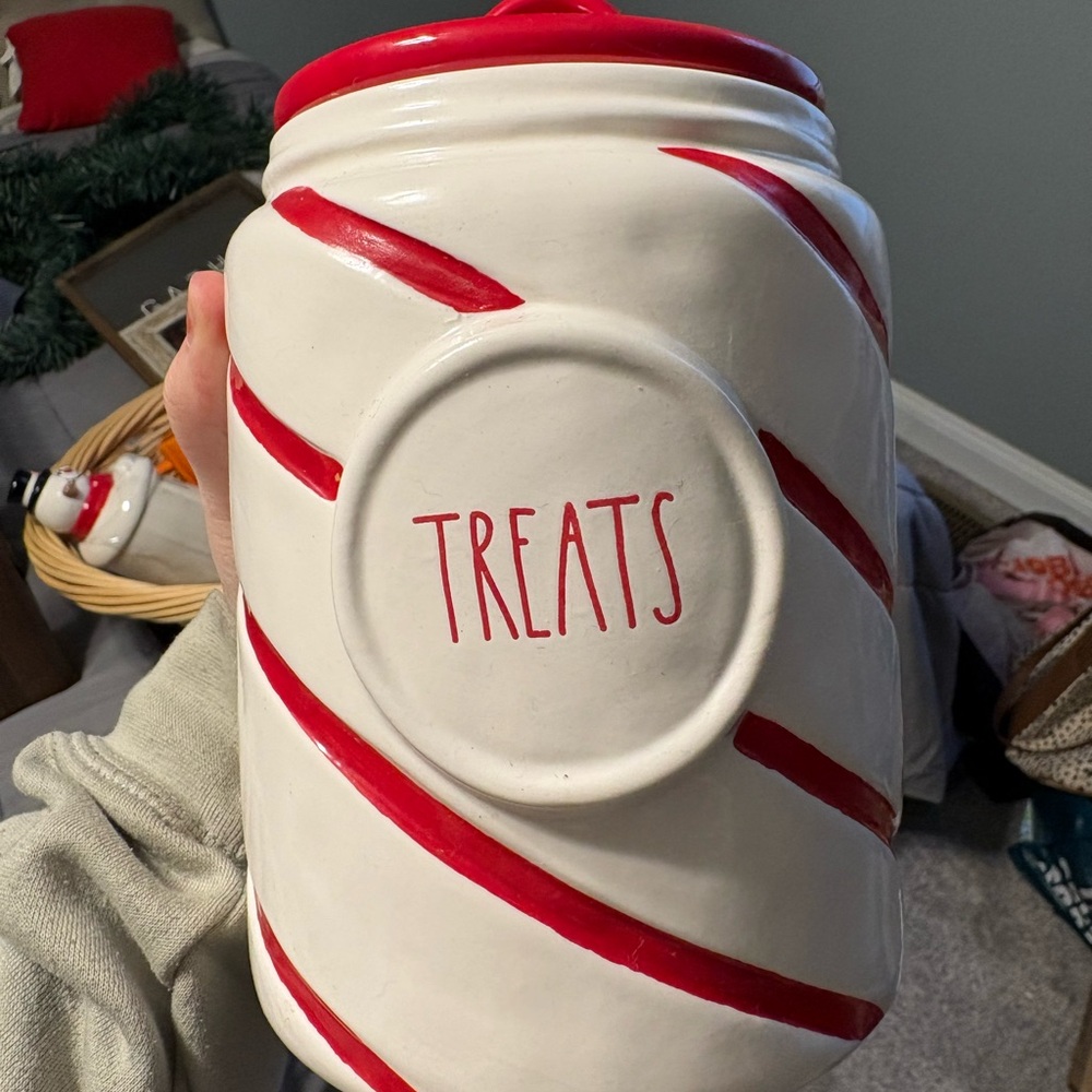 Rae Dunn Red and White Dog Treat Jar